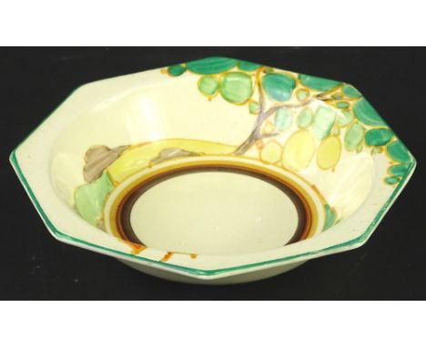 A Clarice Cliff Bizarre Red roof pattern cereal bowl, printed marks in black to underside, 14cm W.