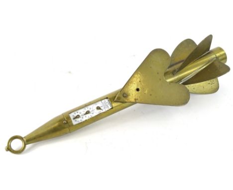 A T. Walker's patent brass harpoon ship log, with white enamel dial, 50cm L.