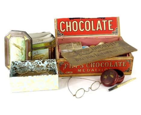 Miscellaneous items, to include an original Frys chocolate advertising box, various cotton reels, buttons, collection of vint