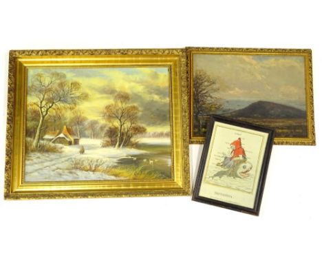 Andre De Jonge. Winter scene with figures, cottage etc., oil on canvas, 40cm x 49cm, another oil baring label for Leigh of Gr