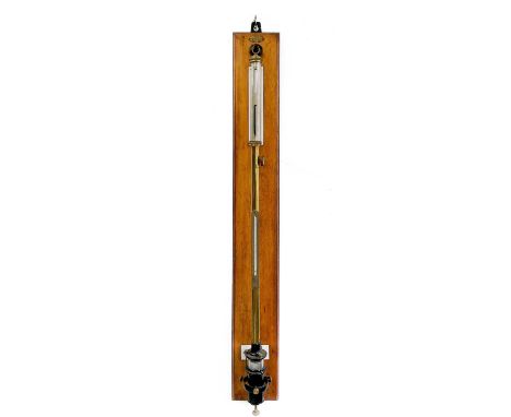 A Negretti &amp; Zambra stick barometer. Mounted on oak board, brass plaque inscribed BAP-D Air Ministry 16313, length 110cm.