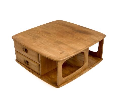 An Ercol Pandora light elm coffee table. Height 39.5cm, 80cm square.