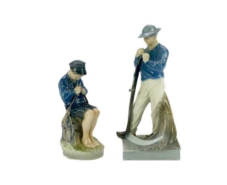 A Royal Copenhagen figure of a man holding a scythe.  Model number 685, 25.5cm high; Together with a another Copenhagen figur