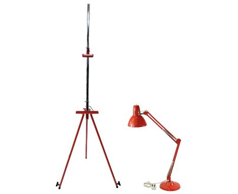 An Italian made chrome adjustable folding easel. Together with a Thousand and One anglepoise type lamp. (2)