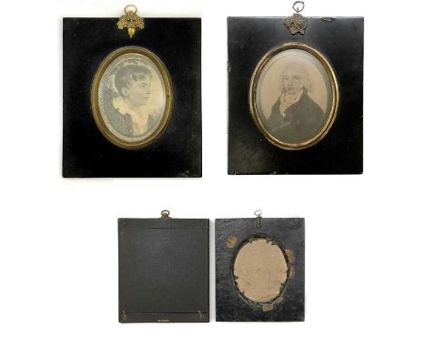 English School, early 19th century en grisaille. A miniature portrait of William Swan, 7.8X6.5cm, together with a printed min