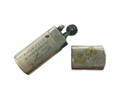 A lighter made from German submarine UC 5 1916. Inscribed "Portion of U.C.5 German submarine minelayer captured 1916" to fron