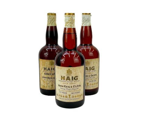 A bottle of Haig's Gold Label blended Scotch Whisky. Together with two other bottles of Haig's Gold Label blended Scotch Whis