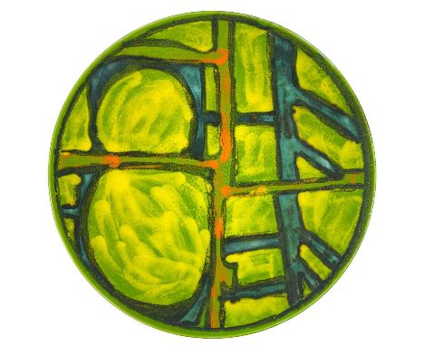 A Poole pottery Delphis charger. On green ground, diameter 35cm.Small chip to footrim, otherwise no condition issues.