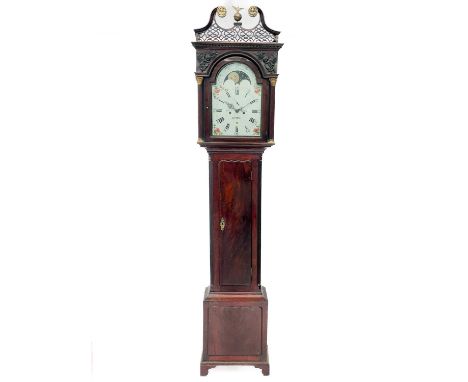 A George III mahogany eight-day longcase clock. The white painted arched dial signed Wm Fryer Bristol and the moon phase indi