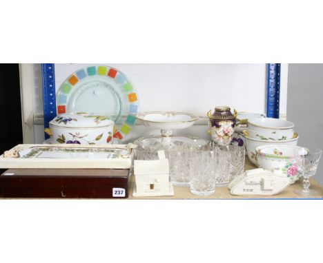 Eight items of Royal Worcester “Evesham” dinner &amp; kitchenware; eleven cut-glass tumblers; three decorative pictures, etc.