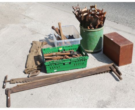 Various carpenters’ tools including saws, planes, chisels, etc.