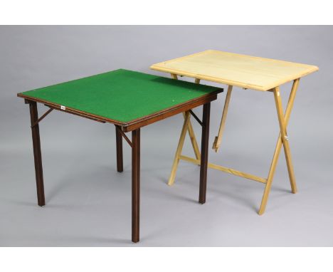 A vintage Mudies “Squeezer” card table inset green baize, &amp; on square fold-away legs, 34” wide x 29¼” high; together with