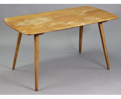 An Ercol light elm dining table with rounded corners to the rectangular top, &amp; on four square tapered legs, 54” wide x 28