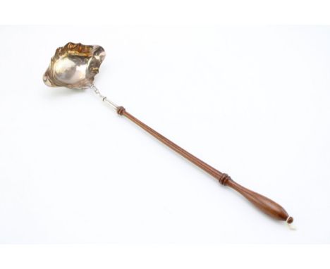 A 20th century silver toddy ladle in the Georgian style, the double pourer bowl, with gilt interior, J B Chatterley &amp; Son