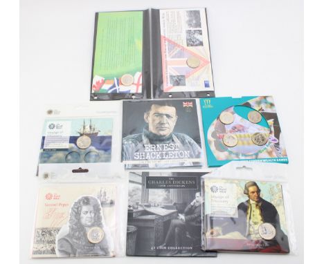 A collection of Royal Mint carded £2 coins, all cupro nickel, to include Voyage of Discovery, Samuel Pepys, 2002 Commonwealth