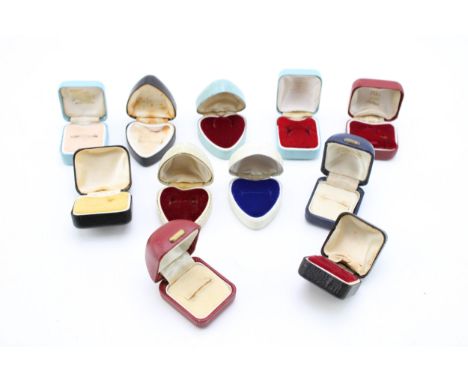A collection of vintage jewellery ring boxes, to include a number of heart shaped ring boxes and other similar examples, c195