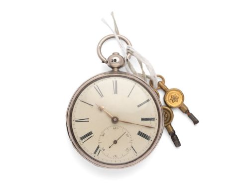 A silver cased, open faced pocket watch by R H Sager, of Blackburn, the enamel dial with Roman numerals, minute track, subsid