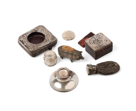 A collection of silver and silver plated items to include antique silver picture frame, lidded box and jar, inkwell a/f toget