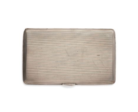 A silver cigarette case with engine turned decoration, hallmarked Birmingham. Weight 211.5g.