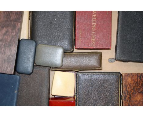 A mixed collection of antique and vintage cased boxed for jewellery and flatware, to include leather push button and clasp ex