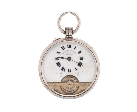 A Hebdomas Patent 8 Day Swiss movement exhibition dial,  keyless wind, pocket watch, having decorated signed dial and Roman n