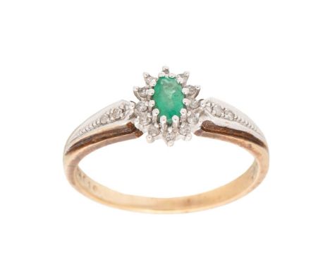 9ct gold emerald and diamond ring size R, 2.8g