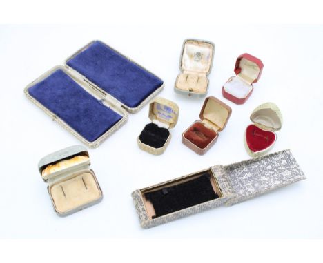 A collection of vintage and antique paper wrapped jewellery boxes to include heart shaped ring box, watch box and other simil
