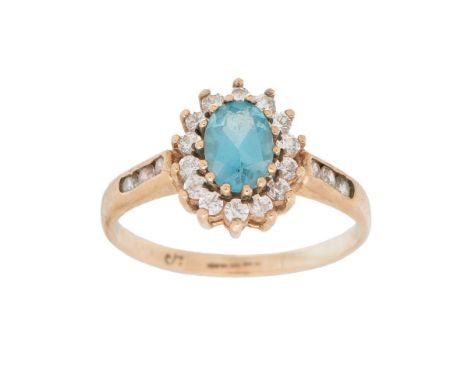 9ct gold blue topaz &amp; white stone set ring size R, 2.6g