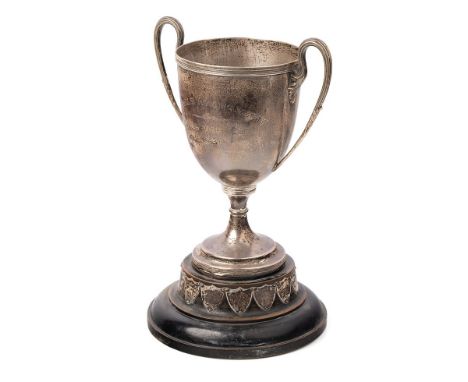 Two handled sterling silver trophy 'Birchill's Angling Society, Challenge Cup 1931, Birmingham 1903, 392.6g plus silver shiel