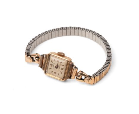 A lady's, vintage, Roga, 18ct gold cased, cocktail watch, the signed dial with baton numerals and Arabic quarter numerals, wi