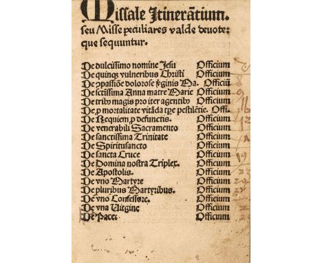 Missal Abridgement. [Evagatorium] Missale Itinera[n]tium. seu Misse peculiares valde deuote, que sequuntur, Cologne: Martinum
