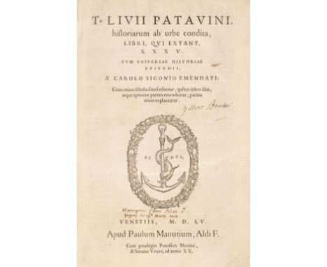 Livy (Titus [and] Sigonius, Carolus). Historiarum ab Urbe Condita [with] Scholia, 2 parts in 1, 1st edition thus, Venice: Pau