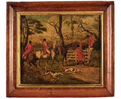 * Manner of Henry Alken (1785-1851). Hunting - The Draw, circa 1830, oil on board, slight abrasion to the painted surface, so