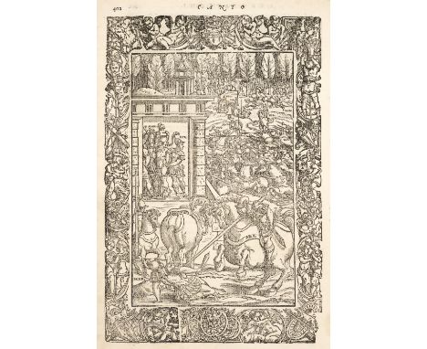 Ariosto (Ludovico). Orlando Furioso, tutto ricorretto, et di nuove figure adornato, 2 parts in one, Venice: Vincenzo Valgrisi
