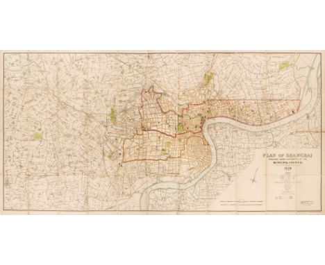 Shanghai. Stanfords (publisher), Plan of Shanghai, published under Authority of the Municipal Council, 1928, colour printed l