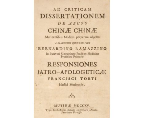 Torti (Francesco). Ad criticam dissertationem du abusu Chinae Chinae Mutinensibus medicis perperam objecto a clarissimo quond