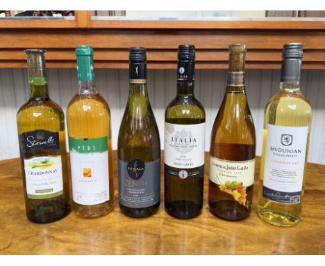 Six Vintage Bottles of Wine, including 2015 Pinot Grigio, 1999 Chardonnay 'Turning Leaf', Stowells Chardonnay, Zenith 2013 Ch