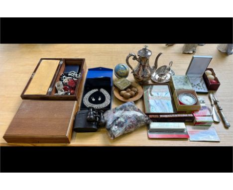 A Collection of Mixed Costume Jewellery and Vintage Collectables to include statement pieces,opera glasses, silver plate, com