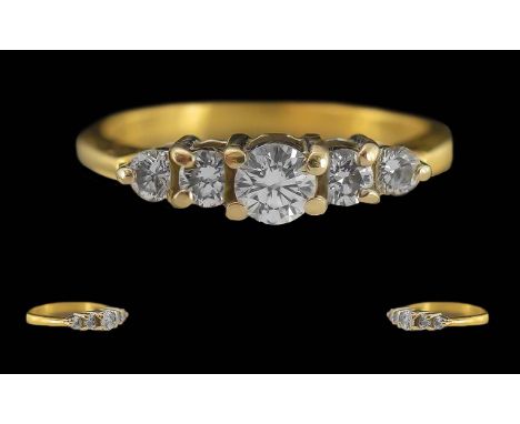 Ladies - Pleasing Quality Contemporary 18ct Gold 5 Stone Diamond Set Dress Ring. Full Hallmark to Interior of Shank. The Cent
