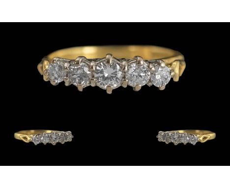 Ladies 18ct Gold 5 Stone Diamond Set Ring, Full Hallmark to Interior of Shank. c.1920's. The Diamonds of Good Colour / Clarit
