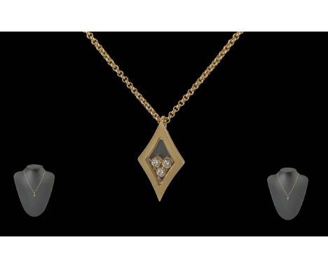 Chopard - 18ct Gold Happy Diamonds Pendant Drop and Chain / Necklet. Full Marks for 750 - 18ct. Excellent White Small Diamond
