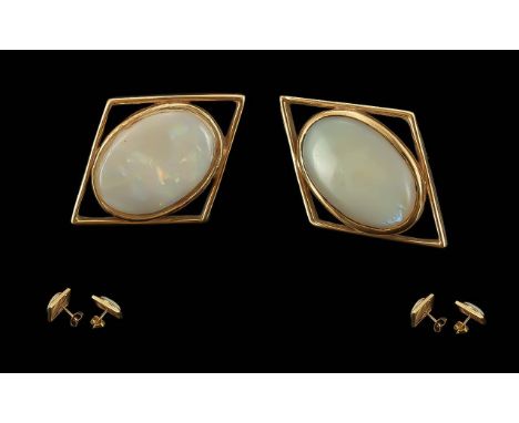 Ladies Pair of 9ct Gold &amp; Pale Opal Earrings of Large Form, Not Hallmarked But Tests 9ct Gold or More. Approx Weight 5,5 