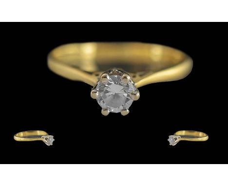 Ladies Good Quality 18ct Gold Single Stone Diamond Set Ring. Marked 18ct to Shank. The Round Brilliant Cut Diamonds of Good C