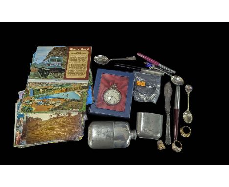 Bag of Collectables. Includes Postcards, Pens, Spoons, Thimble, Watches etc.