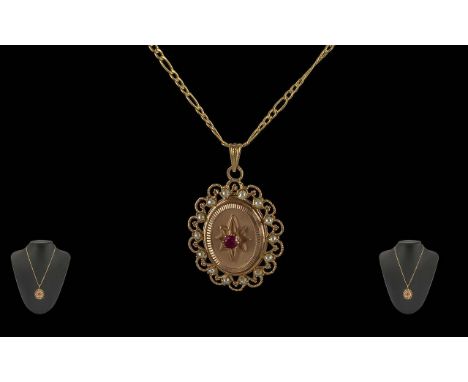 Ladies 9ct Gold Pleasing Pendant And Locket - Set With Ruby &amp; Pearls. Full Hallmark. Ruby of Excellent Colour. Weight 7.3