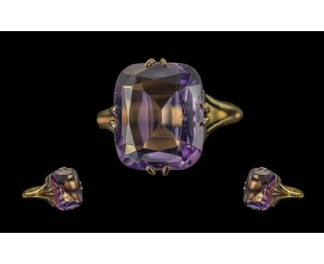 Ladies 9ct Gold Single Stone Amethyst Set Ring, Marked 9ct to Shank. The Faceted Amethyst of Pleasing Colour, Est Weight 5.0 