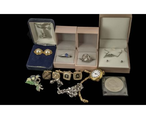 Bag of Mixed Jewellery. Includes Silver Rings / Sets, Cufflinks, Watches, Jewellery etc.