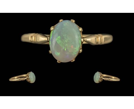 Ladies 18ct Gold &amp; Opal Dress Ring, Stamped 18ct. Approx Ring Size M. Approx Weight 2.3 grams.