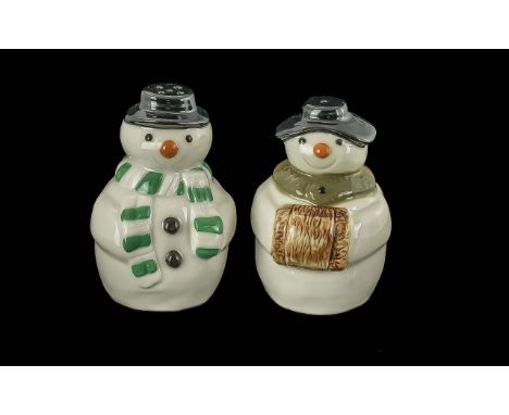 Wade ' Snowmen ' Cruet Set with Stoppers, Stamped Wade to Bases. Very Good Condition - Please See Photo.