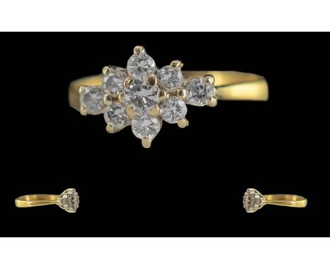 Ladies Attractive 18ct Gold Diamond Set Dress Ring. Full Hallmark to Interior of Shank. The Well Matched Diamonds of Good Col